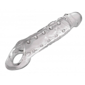 Прозразная закрытая насадка на пенис с поддержкой мошонки Clearly Ample Penis Enhancer - 22 см. - XR Brands - в Сыктывкаре купить с доставкой