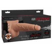 Телесный полый страпон с имитацией эякуляции 7.5  Hollow Squirting Strap-On with Balls Flesh - 21,6 см. - Pipedream - купить с доставкой в Сыктывкаре