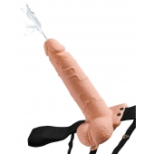 Телесный полый страпон с имитацией эякуляции 7.5  Hollow Squirting Strap-On with Balls Flesh - 21,6 см. - Pipedream - купить с доставкой в Сыктывкаре