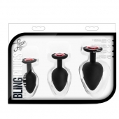 Набор черных анальных пробок с красным кристаллом-сердечком Bling Plugs Training Kit - Blush Novelties - купить с доставкой в Сыктывкаре