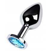 Серебристая конусовидная анальная пробка с голубым кристаллом - 8 см. - ToyFa - купить с доставкой в Сыктывкаре