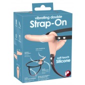 Телесный двойной вибрострапон с вибрацией Vibrating Double Strap-On - 15 см. - Orion - купить с доставкой в Сыктывкаре