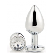Серебристая анальная втулка с прозрачным кристаллом - 7,1 см. - Dream Toys - купить с доставкой в Сыктывкаре