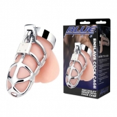 Серебристая металлическая клетка для члена с замком Enslave Cock Cage - BlueLine - купить с доставкой в Сыктывкаре