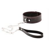 Черный широкий ошейник с красной строчкой и поводком - Crazy Handmade - купить с доставкой в Сыктывкаре