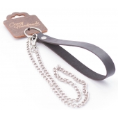 Серебристый металлический поводок с кожаной черной ручкой - 80 см. - Crazy Handmade - купить с доставкой в Сыктывкаре