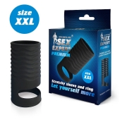 Черная открытая насадка на пенис с кольцом для мошонки XXL-size - 9,4 см. - Sex Expert - в Сыктывкаре купить с доставкой