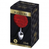Серебристая анальная пробка с красным хвостиком Metal Anal Fluffy Size S - Adrien Lastic