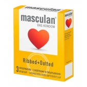Презервативы с колечками и пупырышками Masculan Ribbed+Dotted - 3 шт. - Masculan - купить с доставкой в Сыктывкаре