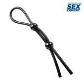 Черное силиконовое лассо с двумя шариками для утяжки - Sex Expert - в Сыктывкаре купить с доставкой