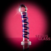 Фаллоимитатор из стекла с синей спиралью - 18 см. - Sexus купить с доставкой в интернет-магазине Orgasmix в Сыктывкаре Фаллоимитатор из стекла с синей спиралью - 18 см. - Sexus