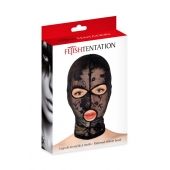 Черная кружевная маска на голову с отверстиями для глаз и рта - Fetish Tentation - купить с доставкой в Сыктывкаре