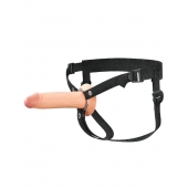 Телесный полый страпон на черных ремнях Hollow Silicone Strap-on - 17,8 см. - Pipedream - купить с доставкой в Сыктывкаре