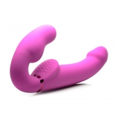 Розовый безремневой страпон с вибрацией и функцией расширения Inflatable Ergo-Fit Strapless Strap-On - XR Brands - купить с доставкой в Сыктывкаре