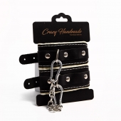 Черные скругленные наручники с мягкой бежевой подкладкой - Crazy Handmade - купить с доставкой в Сыктывкаре