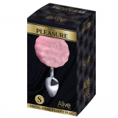 Серебристая анальная втулка с розовым хвостиком Alive Metal Anal Fluffly Plug S - Adrien Lastic