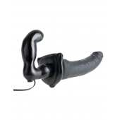 Черный страпон с вагинальной пробкой Deluxe Vibrating Penetrix Strap-On - 19 см. - Pipedream - купить с доставкой в Сыктывкаре