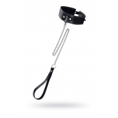 Кожаный двухслойный ошейник с белой строчкой и поводком - Pecado - купить с доставкой в Сыктывкаре