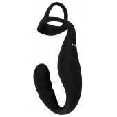 Черное эрекционное кольцо со стимуляцией промежности и анальной пробкой Cock Ring with RC Prostate Plug - Orion - в Сыктывкаре купить с доставкой