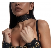 Черный ажурный чокер с золотистой фурнитурой - Crazy Handmade - купить с доставкой в Сыктывкаре