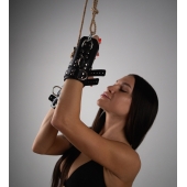 Черные высокие кожаные наручники для подвешивания - Crazy Handmade - купить с доставкой в Сыктывкаре