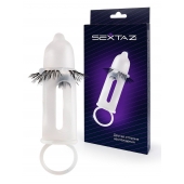 Эластичная насадка на пенис с подхватом мошонки и стимулирующими «ресничками» - Sextaz - в Сыктывкаре купить с доставкой