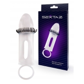 Закрытая насадка на пенис с подхватом мошонки и стимулирующими «ресничками» - Sextaz - в Сыктывкаре купить с доставкой