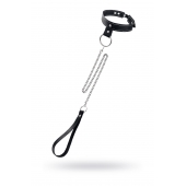 Черный узкий однослойный ошейник с серебристым поводком-цепочкой - Pecado - купить с доставкой в Сыктывкаре