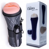 Телесный мастурбатор-вагина в черной колбе с вибрацией - Boys of Toys - в Сыктывкаре купить с доставкой