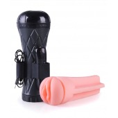Телесный мастурбатор-вагина в черной колбе с вибрацией - Boys of Toys - в Сыктывкаре купить с доставкой