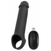 Черная вибронасадка для пениса с хомутом для мошонки и пультом ДУ Remote Controlled Penis Extension - Orion - в Сыктывкаре купить с доставкой