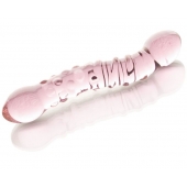 Двусторонний розовый фаллос  с рёбрами и точками - 19,5 см. - Sexus купить с доставкой в интернет-магазине Orgasmix в Сыктывкаре Двусторонний розовый фаллос  с рёбрами и точками - 19,5 см. - Sexus
