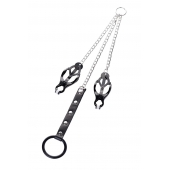 Черно-серебристые зажимы для сосков с кольцом для пениса TOYFA Metal - ToyFa - купить с доставкой в Сыктывкаре