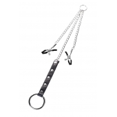 Серебристо-чёрные зажимы для сосков с кольцом для пениса TOYFA Metal - ToyFa - купить с доставкой в Сыктывкаре