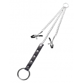 Серебристо-чёрные зажимы для сосков с кольцом для пениса TOYFA Metal - ToyFa - купить с доставкой в Сыктывкаре