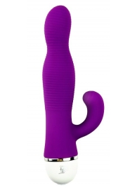 Фиолетовый вибромассажер со стимулятором клитора RIBBED DUO VIBE - 16 см. - Dream Toys