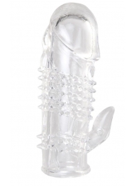 Прозрачная гелевая насадка с шипами и клиторальным отростком - 13 см. - Toyfa Basic - в Сыктывкаре купить с доставкой