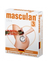 Розовые презервативы Masculan Ultra Long Pleasure с колечками, пупырышками и продлевающим эффектом - 3 шт. - Masculan - купить с доставкой в Сыктывкаре