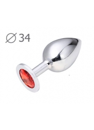 Коническая серебристая анальная втулка с красным кристаллом - 8,2 см. - Anal Jewelry Plug - купить с доставкой в Сыктывкаре