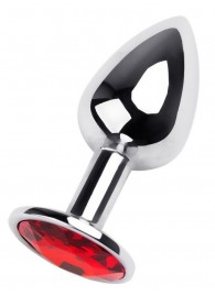 Маленькая коническая серебристая анальная пробка с красным кристаллом - 7 см. - ToyFa - купить с доставкой в Сыктывкаре