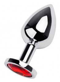 Серебристая коническая анальная пробка с красным кристаллом - 8 см. - ToyFa - купить с доставкой в Сыктывкаре