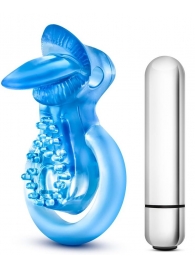 Голубое эрекционное виброкольцо 10 Function Vibrating Tongue Ring - Blush Novelties - в Сыктывкаре купить с доставкой