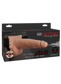 Телесный полый страпон с имитацией эякуляции 7.5  Hollow Squirting Strap-On with Balls Flesh - 21,6 см. - Pipedream - купить с доставкой в Сыктывкаре