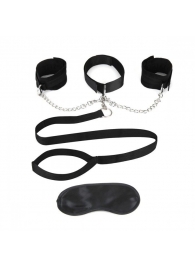 Чёрный ошейник с наручниками и поводком Collar Cuffs   Leash Set - Lux Fetish - купить с доставкой в Сыктывкаре