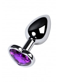 Серебристая коническая анальная пробка с фиолетовым кристаллом-сердечком - 7 см. - ToyFa - купить с доставкой в Сыктывкаре