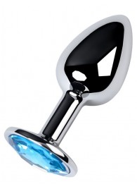 Серебристая конусовидная анальная пробка с голубым кристаллом - 7 см. - ToyFa - купить с доставкой в Сыктывкаре