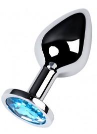 Серебристая конусовидная анальная пробка с голубым кристаллом - 8 см. - ToyFa - купить с доставкой в Сыктывкаре