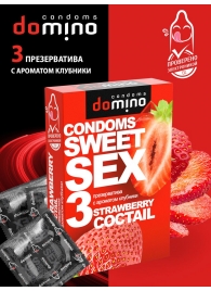 Презервативы для орального секса DOMINO Sweet Sex с ароматом клубничного коктейля  - 3 шт. - Domino - купить с доставкой в Сыктывкаре