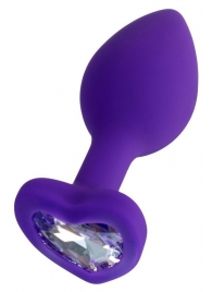 Фиолетовая анальная втулка Diamond Heart с прозрачным кристаллом - 8 см. - ToyFa - купить с доставкой в Сыктывкаре