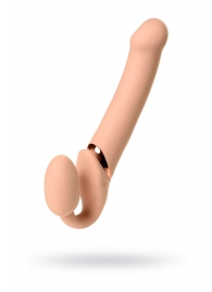 Телесный безремневой вибрострапон Vibrating Bendable Strap-On L - Strap-on-me - купить с доставкой в Сыктывкаре